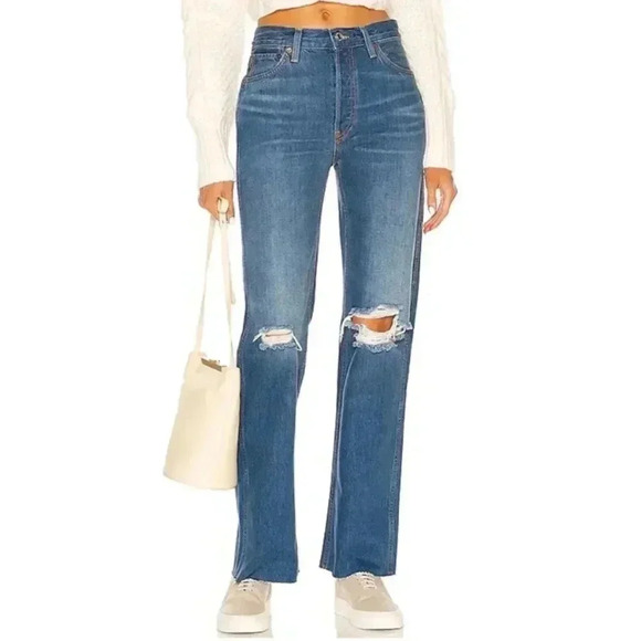 NWT Re/Done 90s High Rise Loose Jeans Destroyed Broken Blue size 27 - Picture 2 of 16
